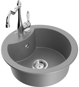 Mexen Diego, granitový drez 488x488x167 mm, 1-komorový a drezová batéria Carla, šedá, 6512-71-670700-00