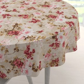 Biante Veľký dekoračný okrúhly obrus Leona LN-167 Plané ruže na béžovom Ø 160 cm