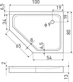Novoterm Asymetrická akrylátová sprchová vanička NV-Glasgow ĽAVÁ 100x80 biela, vysoká