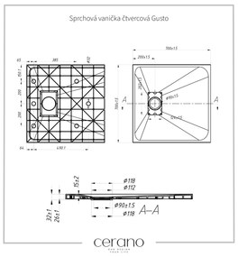 Cerano Gusto, štvorcová sprchová vanička 70x70x3 cm z minerálneho kompozitu, biela, CER-CER-414560