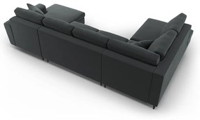 Tmavosivá zamatová rozkladacia/s úložným priestorom rohová pohovka (ľavý roh/do "U") Kyoto – Cosmopolitan Design