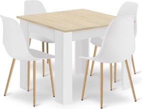 Jedálenský stôl NP biely / dub sonoma so štyrmi stoličkami WAT biele / hnedé