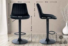 2x Barová stolička Toni - zamat, čierny rám - Čierna