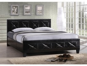 Kondela Manželská posteľ s roštom, ekokoža čierna, 160x200, CARISA