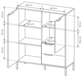 Komoda Rastafa 2D2S (dub artisan + čierna). Vlastná spoľahlivá doprava až k Vám domov. 1071378