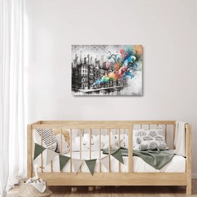 Sklenený obraz - Priemyselný život (70x50 cm)