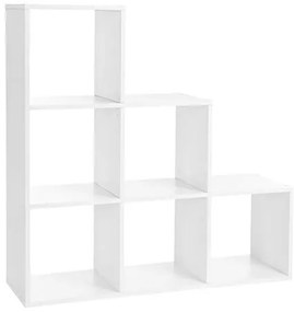 Regál do obývačky, 6 priehradiek, 97,5x97,5x29cm, biely
