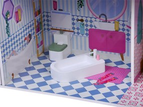 Veľký drevený domček pre bábiky s výťahom, garážou, balkónom a nábytkom – ZA5388