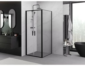Mexen Exo, sprchovací kút s krídlovým dverami 80 x 80 cm, 6mm číre sklo, čierny profil, 814-080-080-70-00