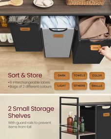 Kôš na prádlo s 3 priehradkami, 150 l, na triedenie bielizne v čiernej a šedej farbe