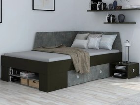 Úložná posteľ so zástenou Junior 120x200 cm, čierna/tmavý betón
