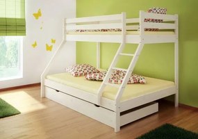 Poschodová posteľ z masívu DENIS vr. oboch roštov - 200x90/140 cm - biela