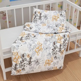 Biante Detské bavlnené posteľné obliečky do postieľky Sandra SA-367 Sivo-oranžové kvety na bielom Do postieľky 90x130 a 40x60 cm