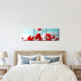 Obraz poľa s jasne červenými kvetmi (s hodinami) (90x30 cm)