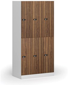 Šatníková skrinka s úložnými boxmi, 6 boxov, 1850 x 900 x 500 mm, mechanický kódový zámok, laminované dvere, orech