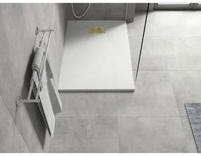 Mexen Hugo, obdĺžniková sprchová vanička SMC 120 x 90 cm, biela, zlatá krytka, 42109012-G