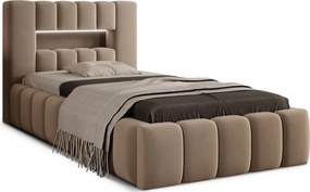 Svetlohnedá čalúnená jednolôžková posteľ s úložným priestorom s roštom 90x200 cm Lamica – ELTAP