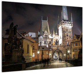 Sklenený obraz osvetlenej Prašnej brány (70x50 cm)