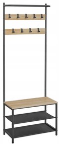 Kovová predsieňová stena LOFT 180 cm, čierna/dub sonoma