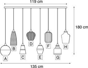 Art Deco závesná lampa čierna s jantárovým sklom 8-Lights - Hanne