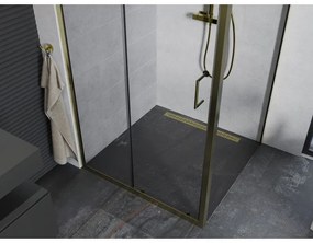 Mexen Apia, sprchový kút s posuvnými dverami 100 (dvere) x 100 (stena) cm, 6mm číre sklo, zlatý profil, 840-100-100-50-00