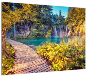 Sklenený obraz - Plitvické jazerá, Chorvátsko (70x50 cm)