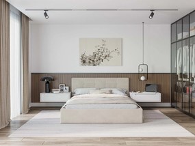 Čalúnená manželská posteľ s úložným priestorom Ingrit - krémová Rozmer: 180x200