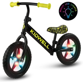 Kidwell Rebel LED balančný bicykel pre deti – LED ráfiky, EVA kolesá 28 cm, bez batérií