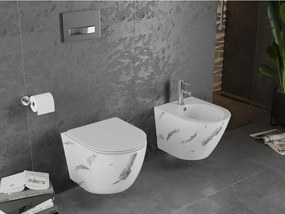 Mexen Lena, závesná WC misa Rimless s duroplastovým sedátkom s pomalým zatváraním, imitácia mramoru-biely kameň, 30224092
