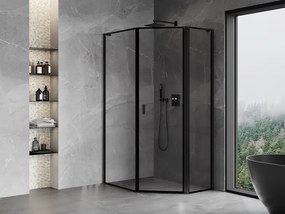Mexen Mist L, päťuholníkový sprchový kút s krídlovými dverami, 80 x 90 cm, 8mm číre sklo, čierny profil, 8A8L-080-090-70-70-P