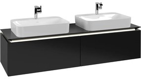 VILLEROY &amp; BOCH Legato závesná skrinka pod dve umývadlá na dosku, 2 zásuvky, s LED osvetlením, 1600 x 500 x 380 mm, Black Matt Lacquer, B767L0PD