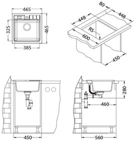 ALVEUS CZ NIAGARA 20 G-91 černá (465x465mm)+ jednoduchý sifon