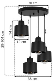 Závesné svietidlo PANTA, 4x čierne kovové tienidlo, O