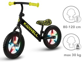 Kidwell Rebel LED balančný bicykel pre deti – LED ráfiky, EVA kolesá 28 cm, bez batérií