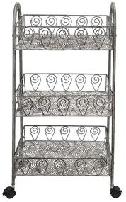 Šedý antik kovový vozík na kolieskach s košíkmi Violin - 37*26*80 cm