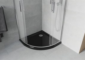 Mexen Rio, štvrťkruhový sprchovací kút s posuvnými dverami 70 x 70 cm, 6mm sklo námraza, chrómový profil + čierna sprchová vanička, 863-070-070-01-30-4170