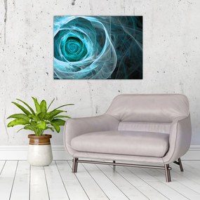 Sklenený obraz - Abstraktné ruže modrá s čiernym pozadím (70x50 cm)