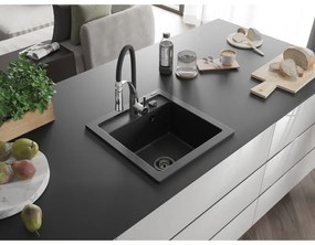 Mexen Vito, 1-komorový granitový drez 490x520x210 mm a drezová batéria Aster, čierna, 6503-77-73450-07-B