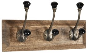 Drevený nástenný vešiak s čiernymi knopkami Isabelle  - 30 * 8 * 10 cm