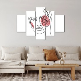 Obraz - Line art tvár s ružou (150x105 cm)