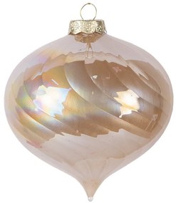 Béžová sklenená ozdoba špicatá banka s dúhovým leskom - Ø 10*10 cm