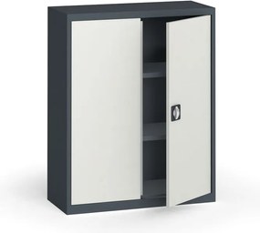 Plechová policová skriňa na náradie KOVONA, 1150 x 950 x 400 mm, 2 police, grafit/sivá