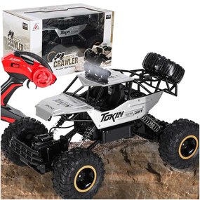 KIK Diaľkovo ovládané RC Rock Crawler 1:12 4WD kovové terénne auto, strieborné