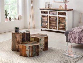 furniture-nabytek.cz - Sada 3 konferenčných stolíkov Wakefield z recyklovaného tvrdého dreva, lakovaných, viacfarebných, šesťuholníkových