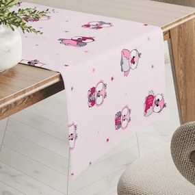 Biante Detský bavlnený behúň na stôl Sandra SA-726 Ružové sovičky na bledo ružovom 35x160 cm