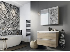 Kúpeľňový nábytkový set Vogue 100 cm s keramickým umývadlom 2 otvormi na kohúty a zrkadlom s LED osvetlením dub sivý