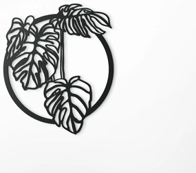 drevko Okrúhly drevený obraz Monstera deliciosa Rozmer obrazu: 38,5 x 32,5 cm, Farba dekorácie: Čierna