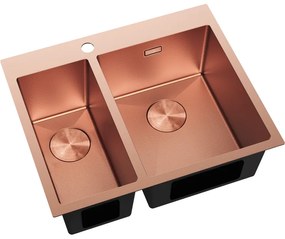 Mexen Flexo, 1.5-komorový nerezový drez 610 x 510 mm, brúsená meď, vzor voština, 6446611500-65HC