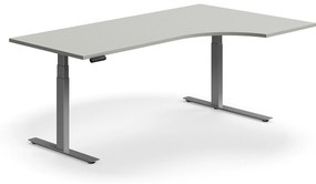 Výškovo nastaviteľný stôl QBUS, rohový, 2000x1200 mm, strieborný rám, svetlošedá