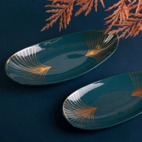 Dekoračný tanier LOTOS 10 2 tyrkysový / zlatý